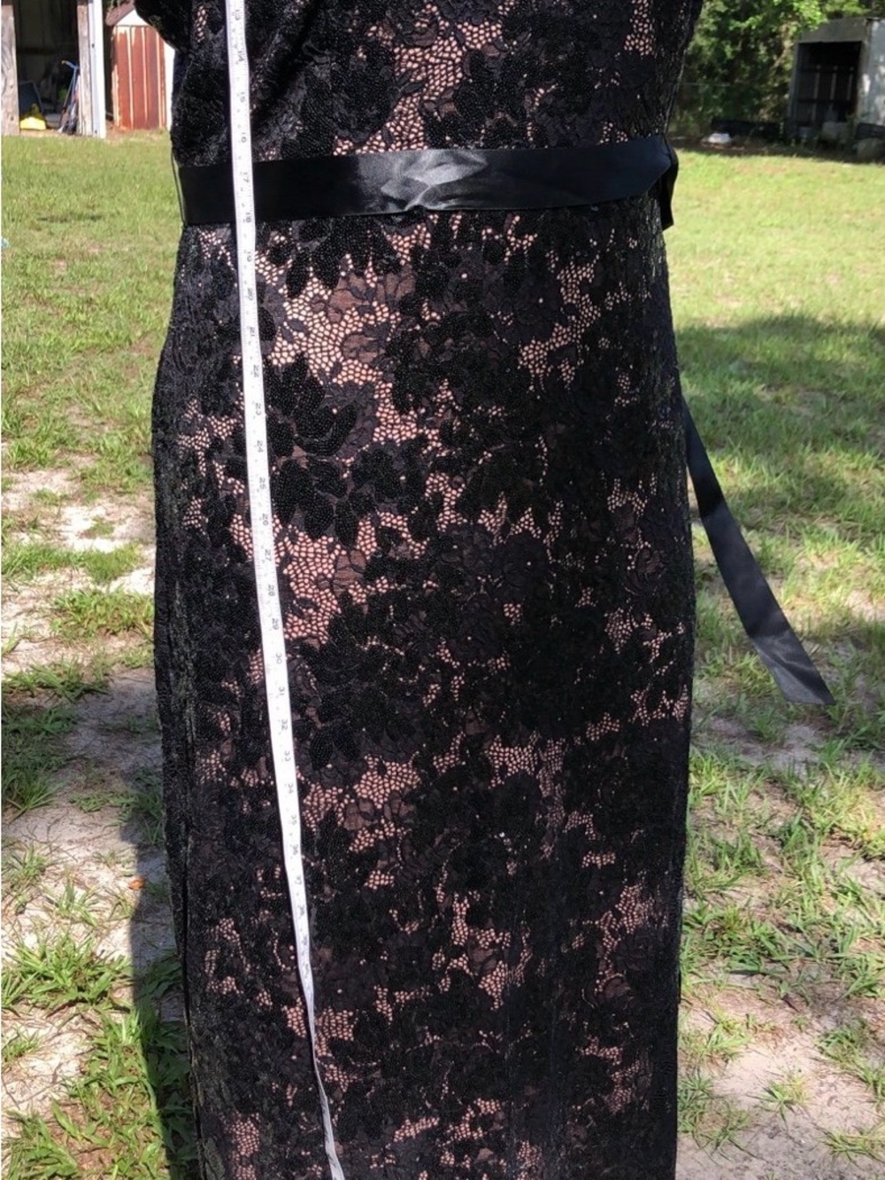 R&M Richards Black Lace Midi Dress with Nude Lining - Picture 6 of 6